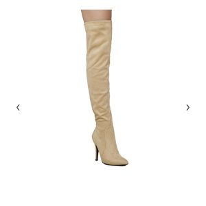 Nude thigh high suede boots